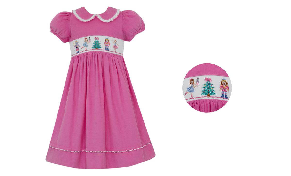 Anavini Nutcracker Girl's Pink Corduroy Dress