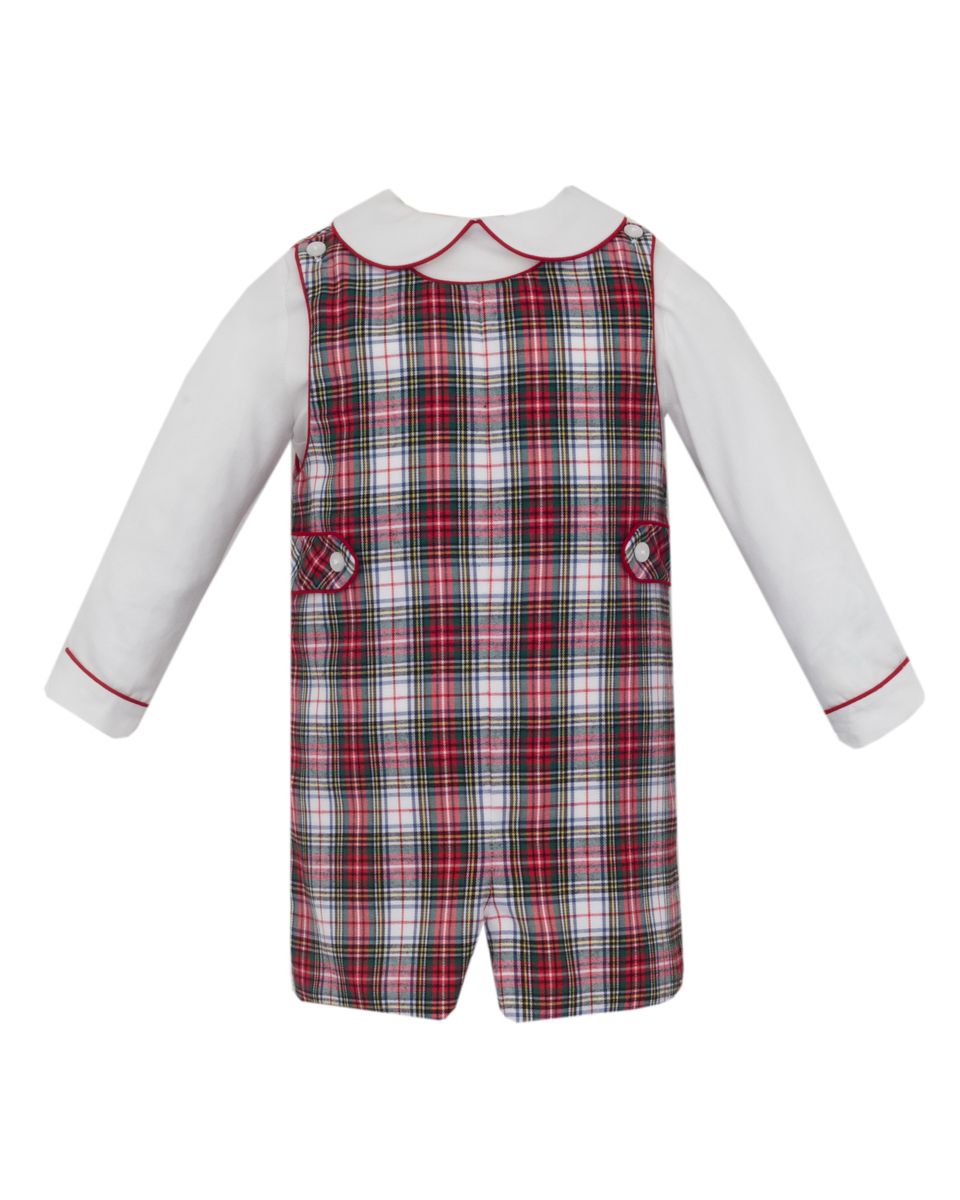Anavini CHARLES - Red & White plaid boy's short jon jon set w/ white boy's shirt L/S