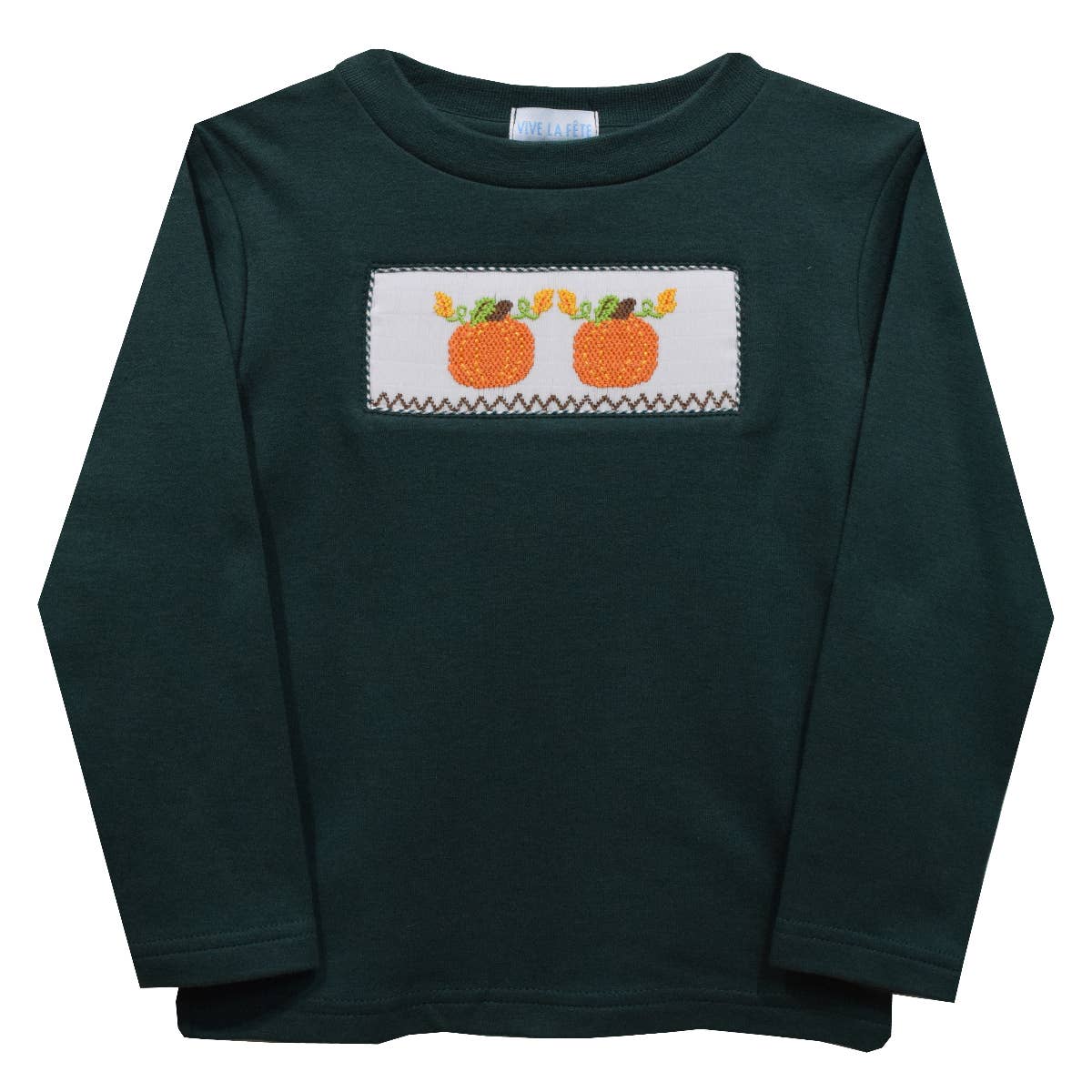 Orange Pumpkin Smocked Hunter Green Long Sleeve Boys T-Shirt