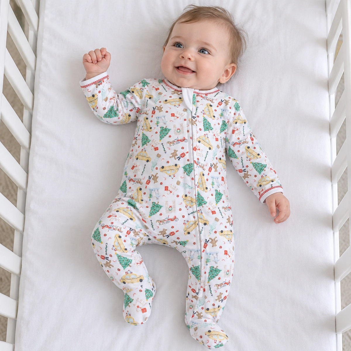 Magnolia Baby Christmas in the City Print Zip Footie