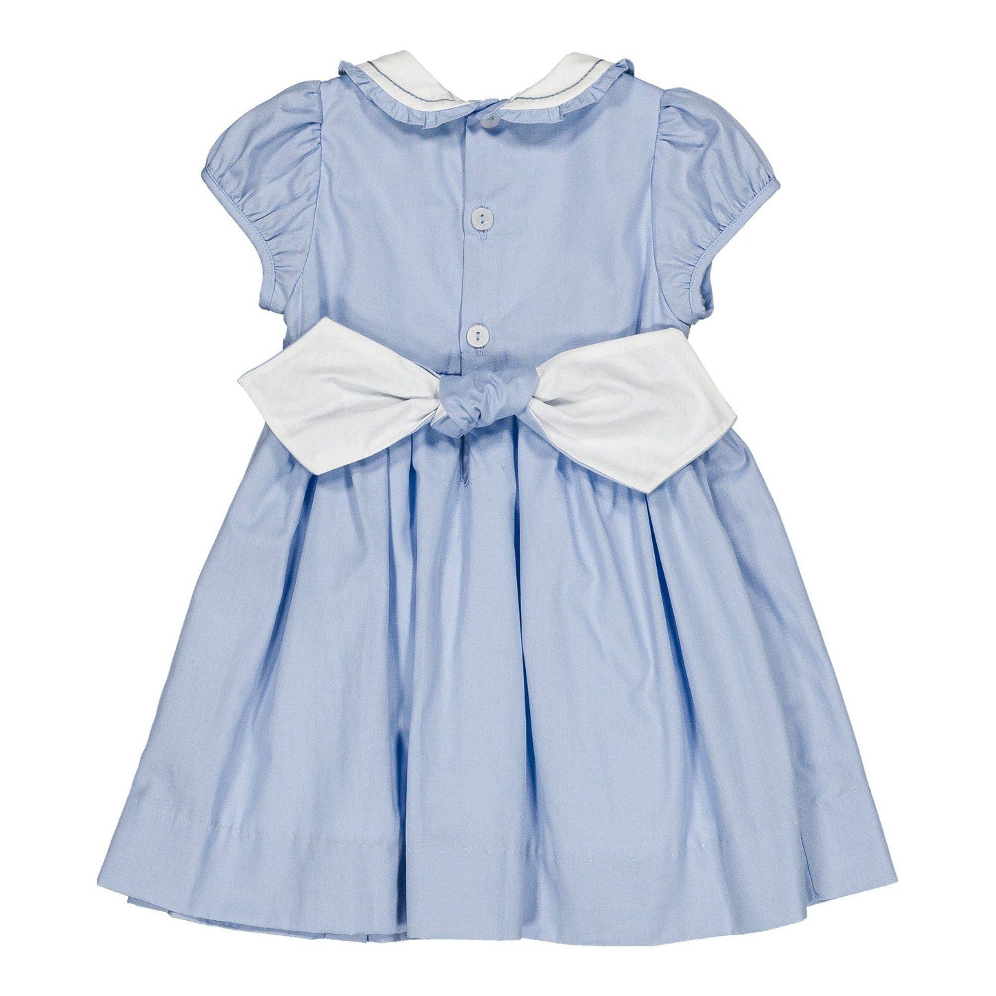 Héloïse, smocked dress in cornflower-blue poplin