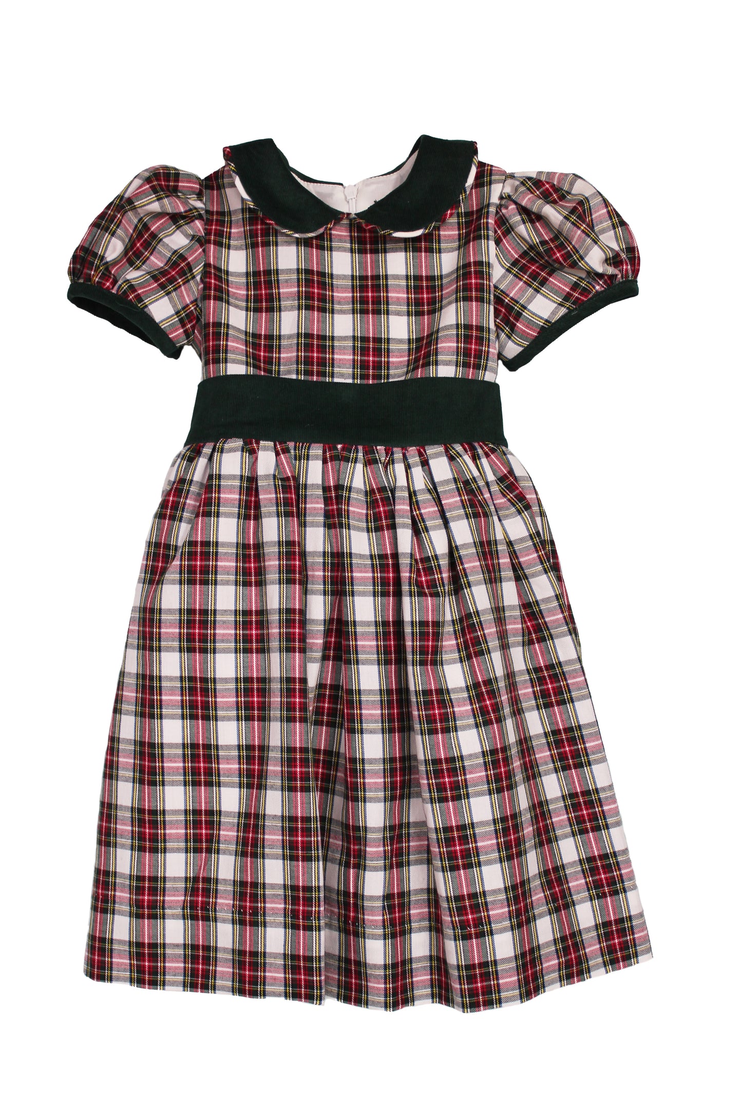 Susanne Lively Ivory Plaid Dress with Dark Green Cord