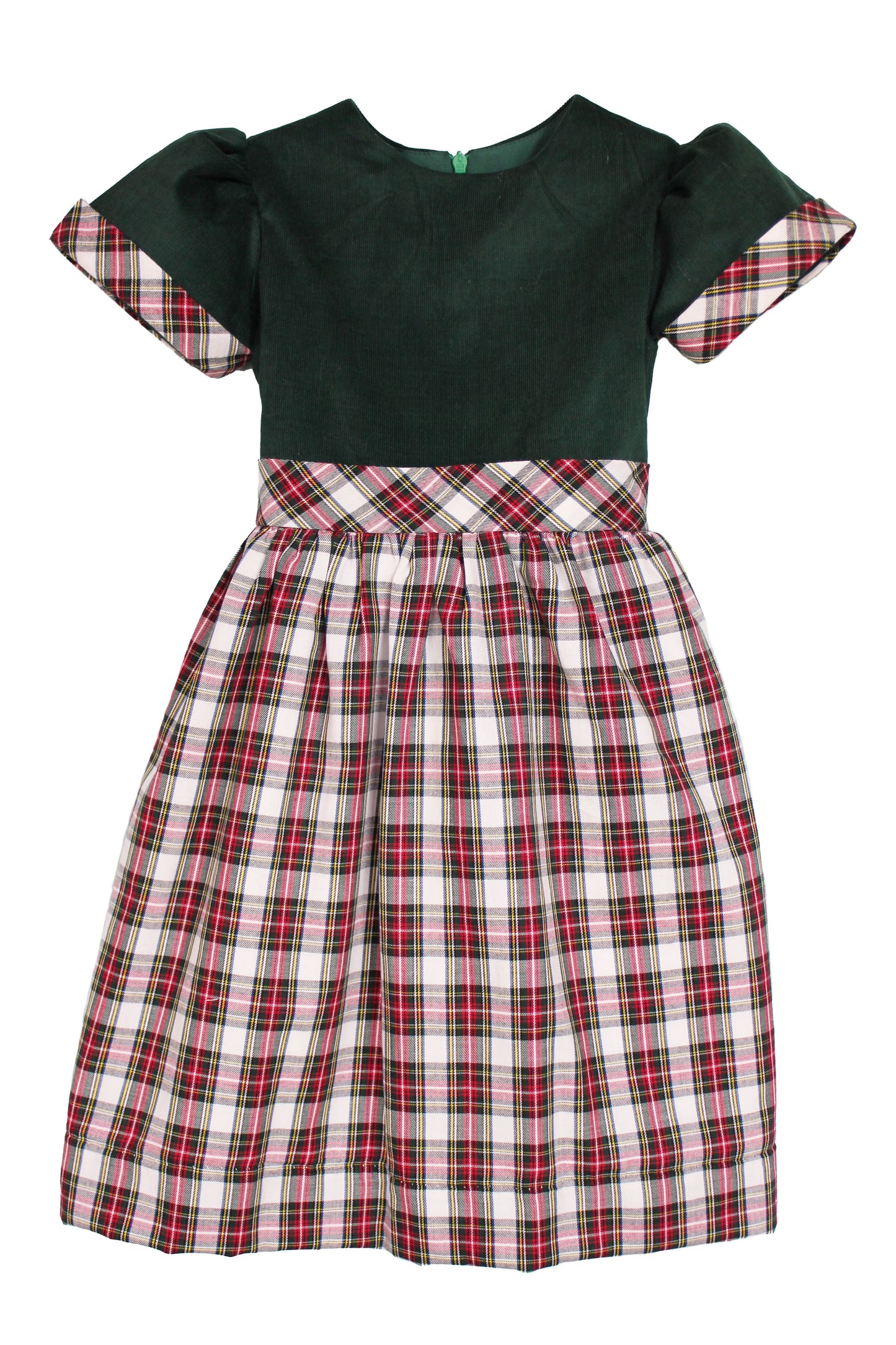 Susanne Lively Green Corduroy Dress with Ivory Plaid
