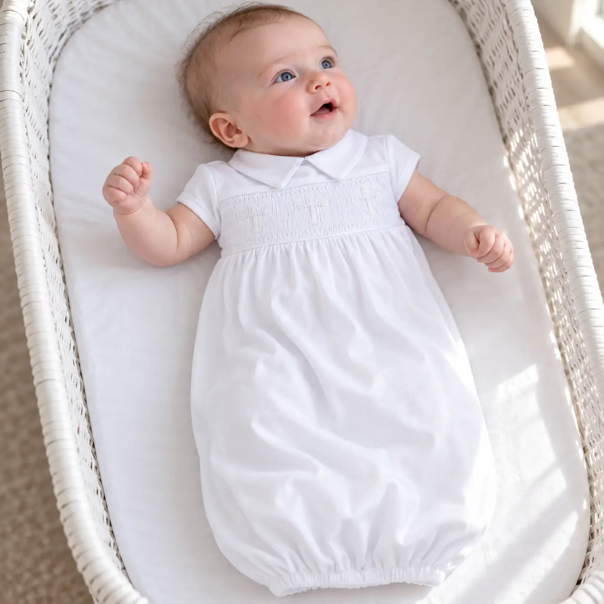 Magnolia Baby Forever Blessed Smocked Gown-White