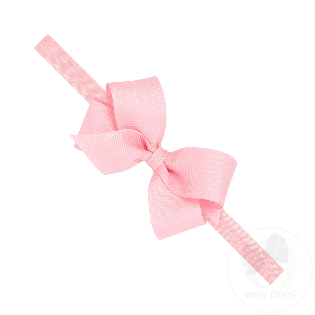 Wee Ones Mini Grosgrain Girls Hair Bow on a Soft Elastic Baby Band