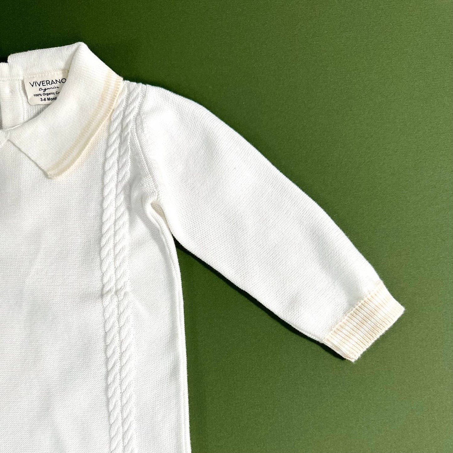 Dove White Cable Knit Baby Jumpsuit (Organic Cotton)