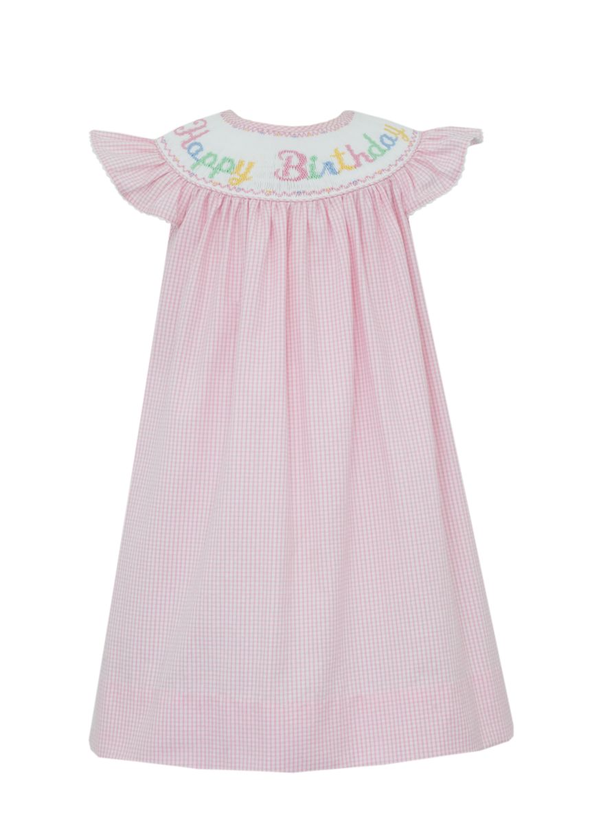 Anavini Happy Birthday Pink Seersucker Angel Wing Bishop