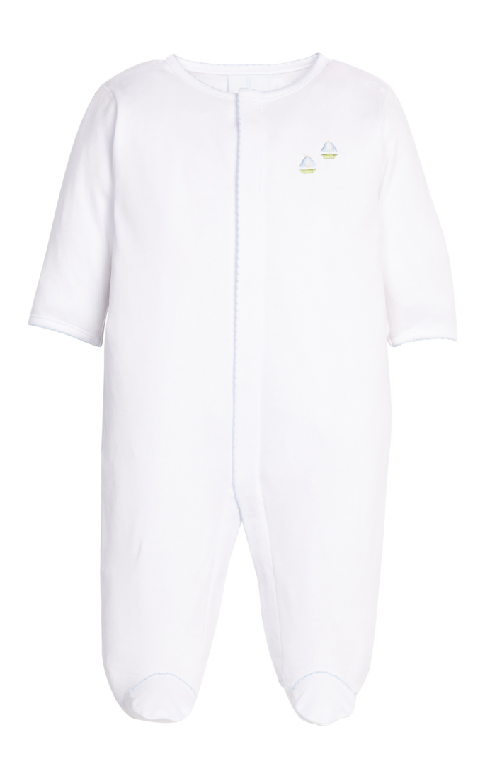 Little English Embroidered Footie - Sailboats