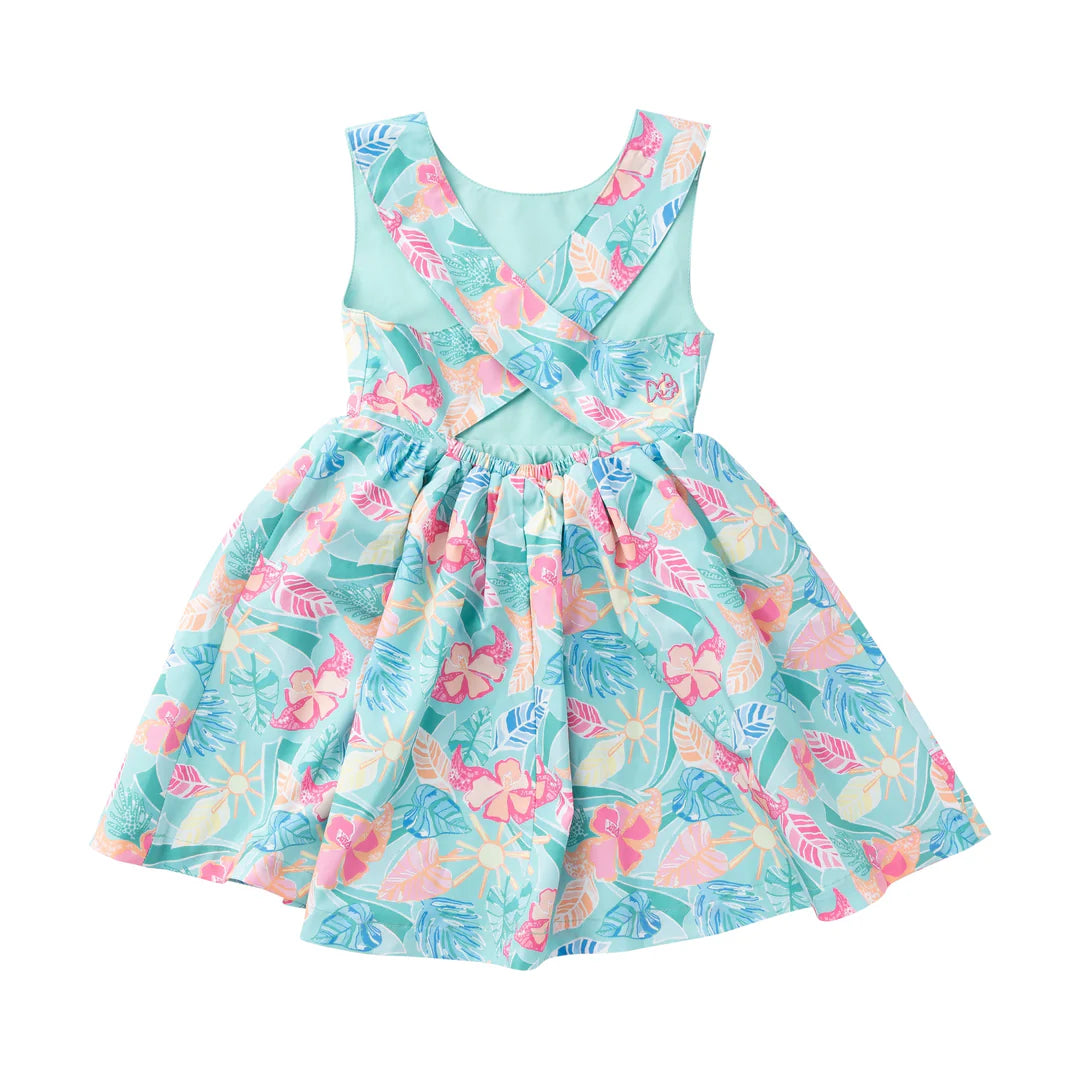 Prodoh Girls' Crisscross Back Dress Tropical Palm Print