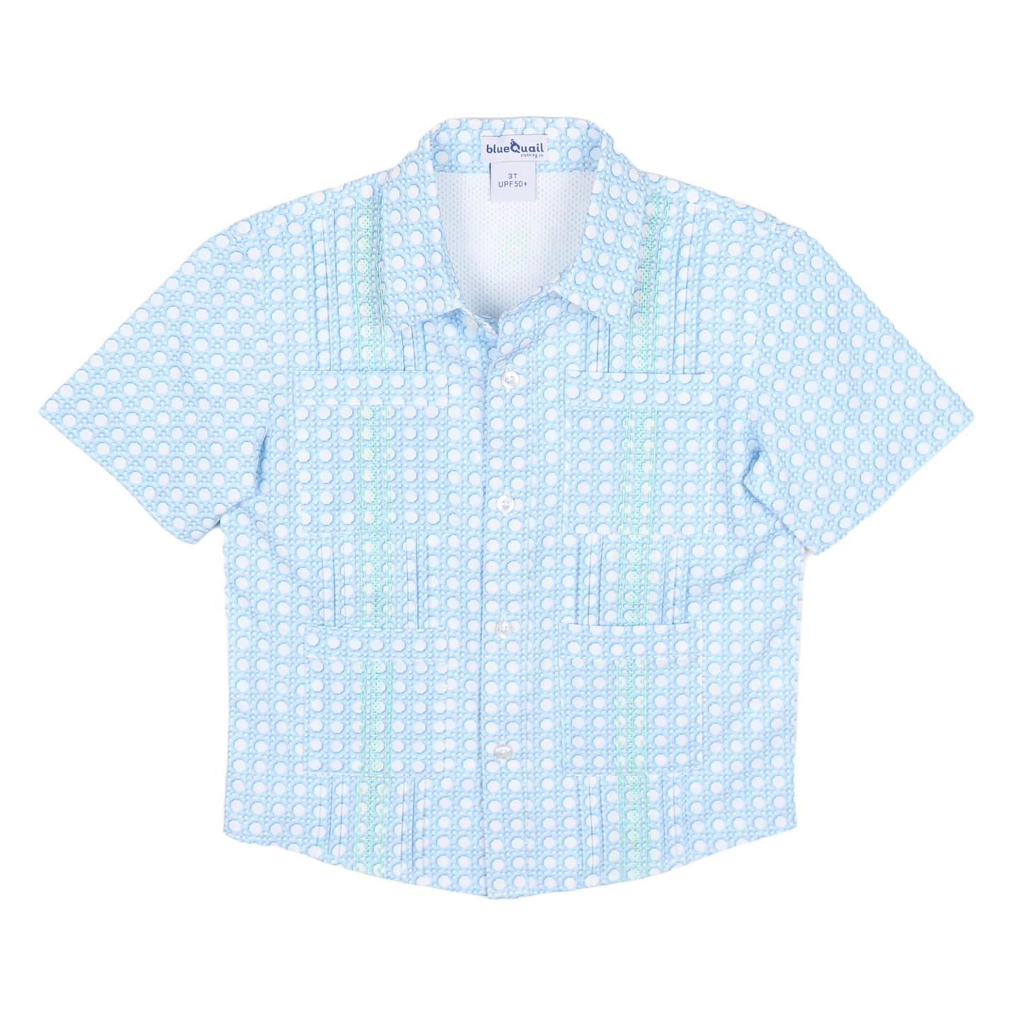 BlueQuail Guayabera - Blue Cane Lattice Short Sleeve Shirt