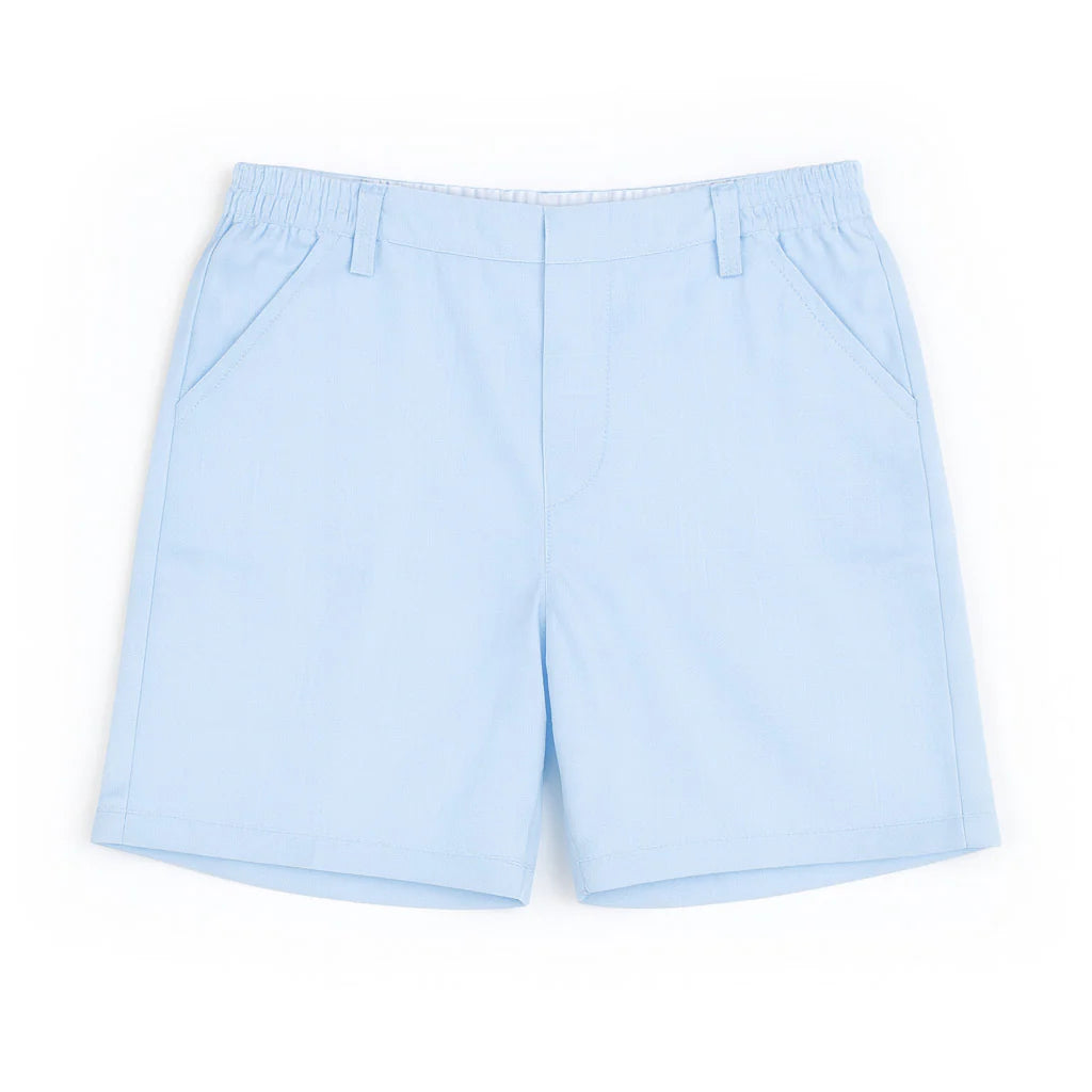 Florence Eiseman tan linen look boys shorts with belt loops light blue