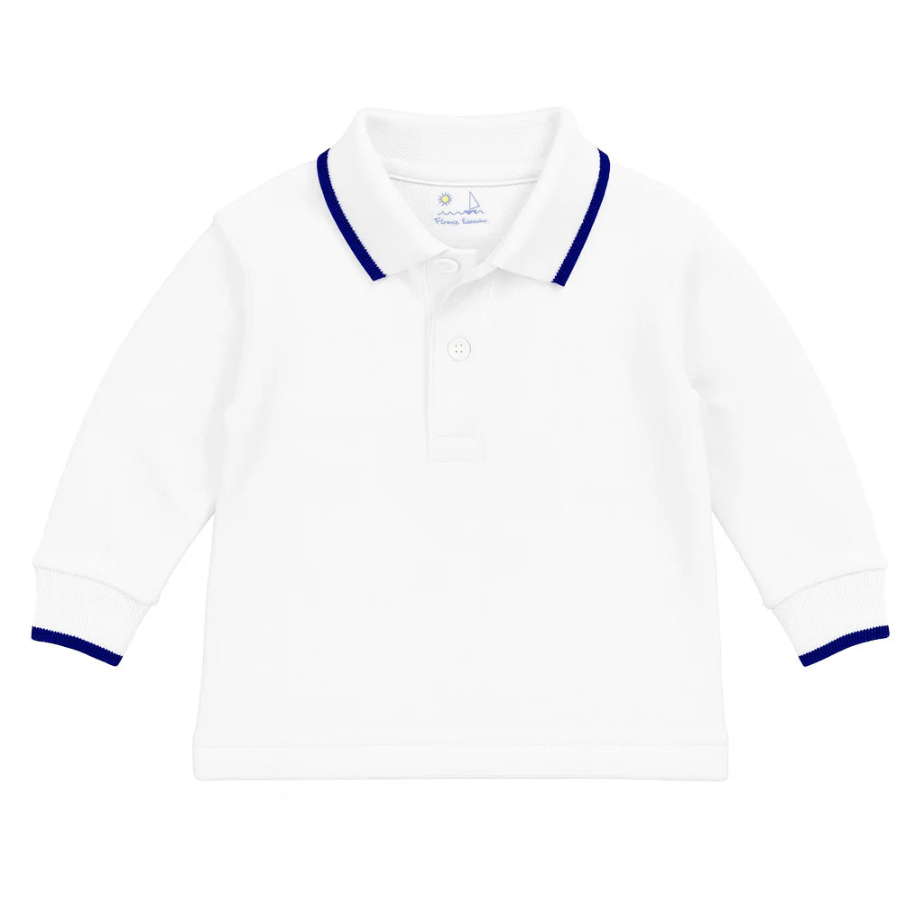 Florence Eiseman Long Sleeve Polo With Navy Tipping