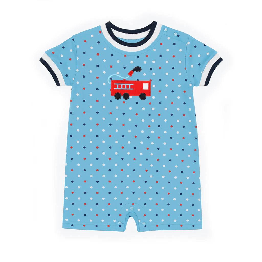 Florence Eiseman Printed Knit Shortall with Firetruck