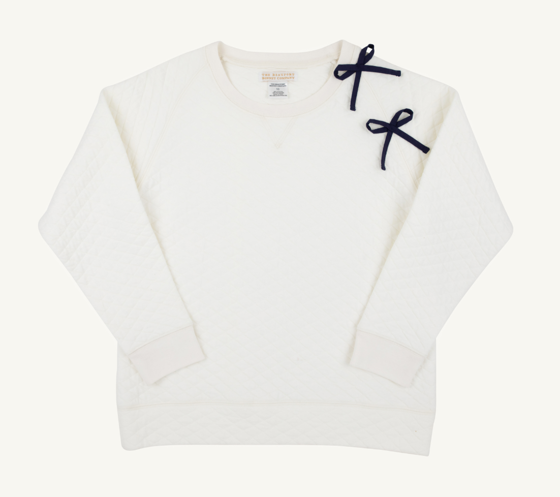The Beaufort Bonnet Company Cassidy Comfy Crewneck - Quilted Palmetto Pearl/Bows