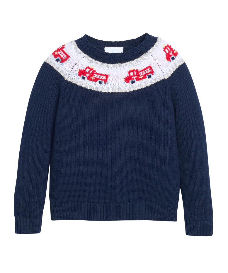 Little English Fire Truck Fair Isle Sweater