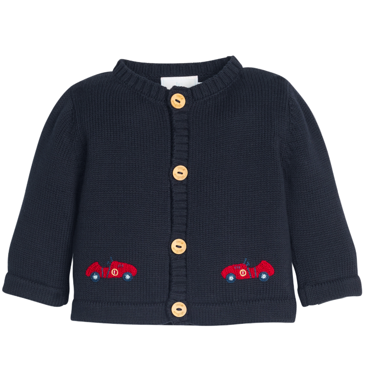 Little English Crochet Cardigan - Race Cars