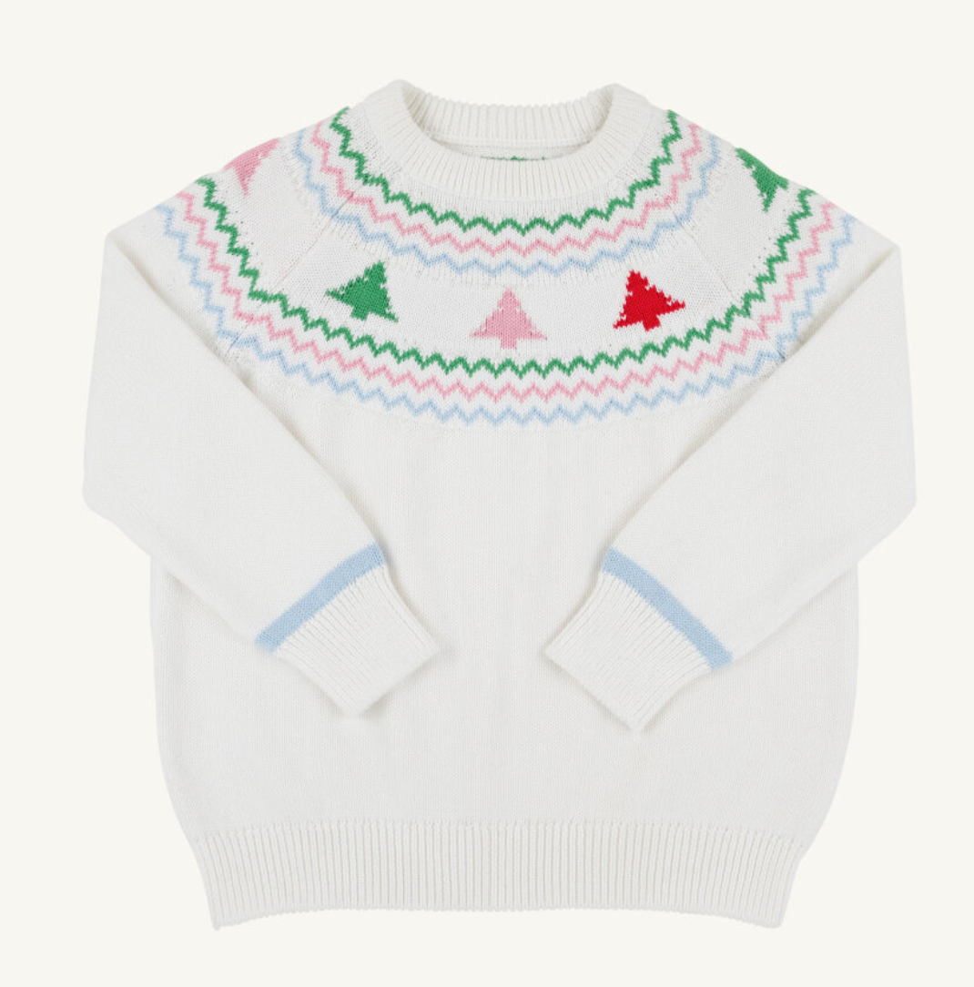 The Beaufort Bonnet Company Women's Isabelle Sweater - Fairisle-Palmetto Pearl/Christmas Trees