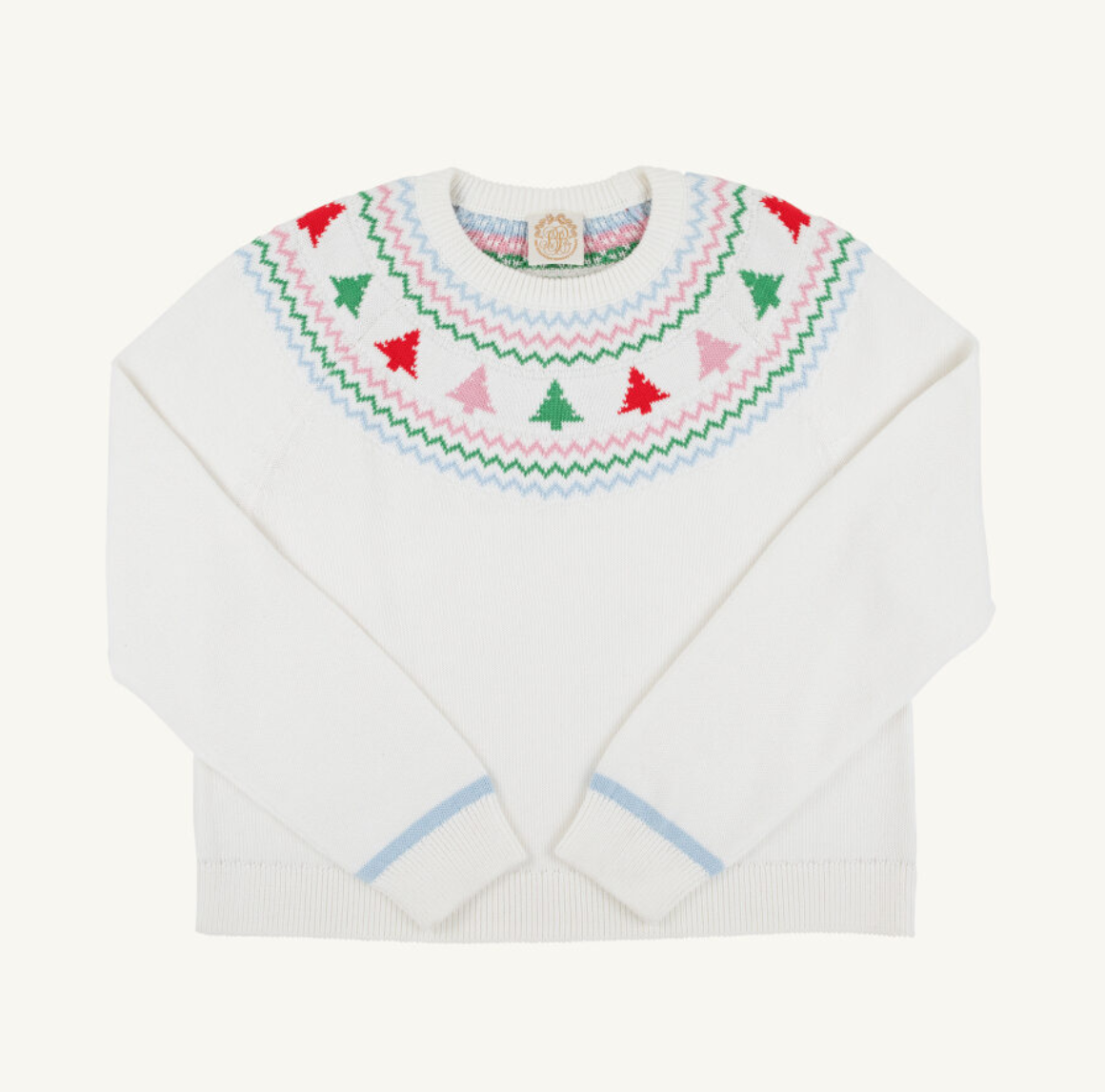 The Beaufort Bonnet Company Isabelle Sweater - Fairisle-Palmetto Pearl/Christmas Trees