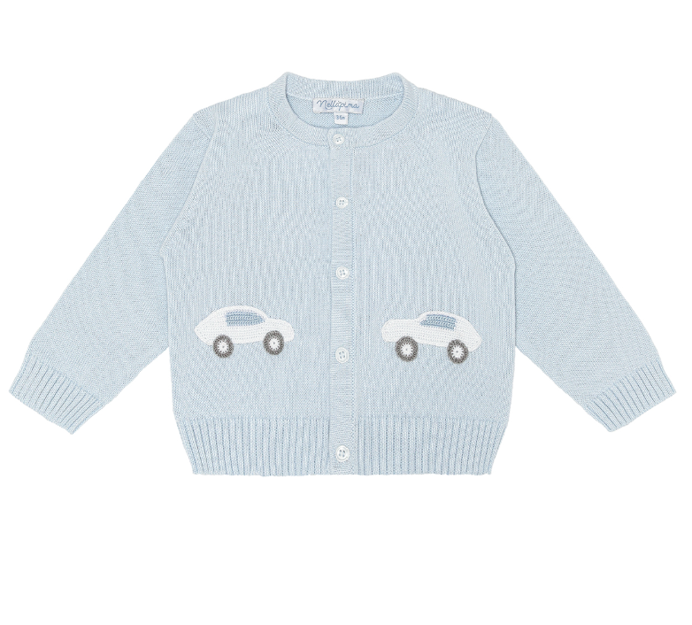 Nellapima Cars Embroidered Knit Cardigan- Blue