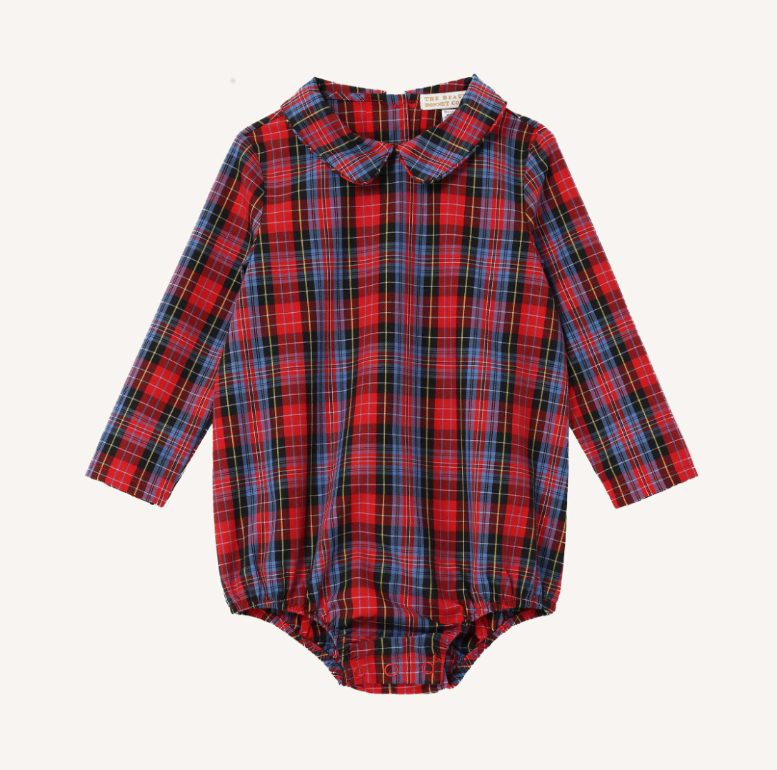 The Beaufort Bonnet Company Peter Pan Collar Shirt - Onesie - Woven Yarn - Long Sleeve Bucktown Tartan