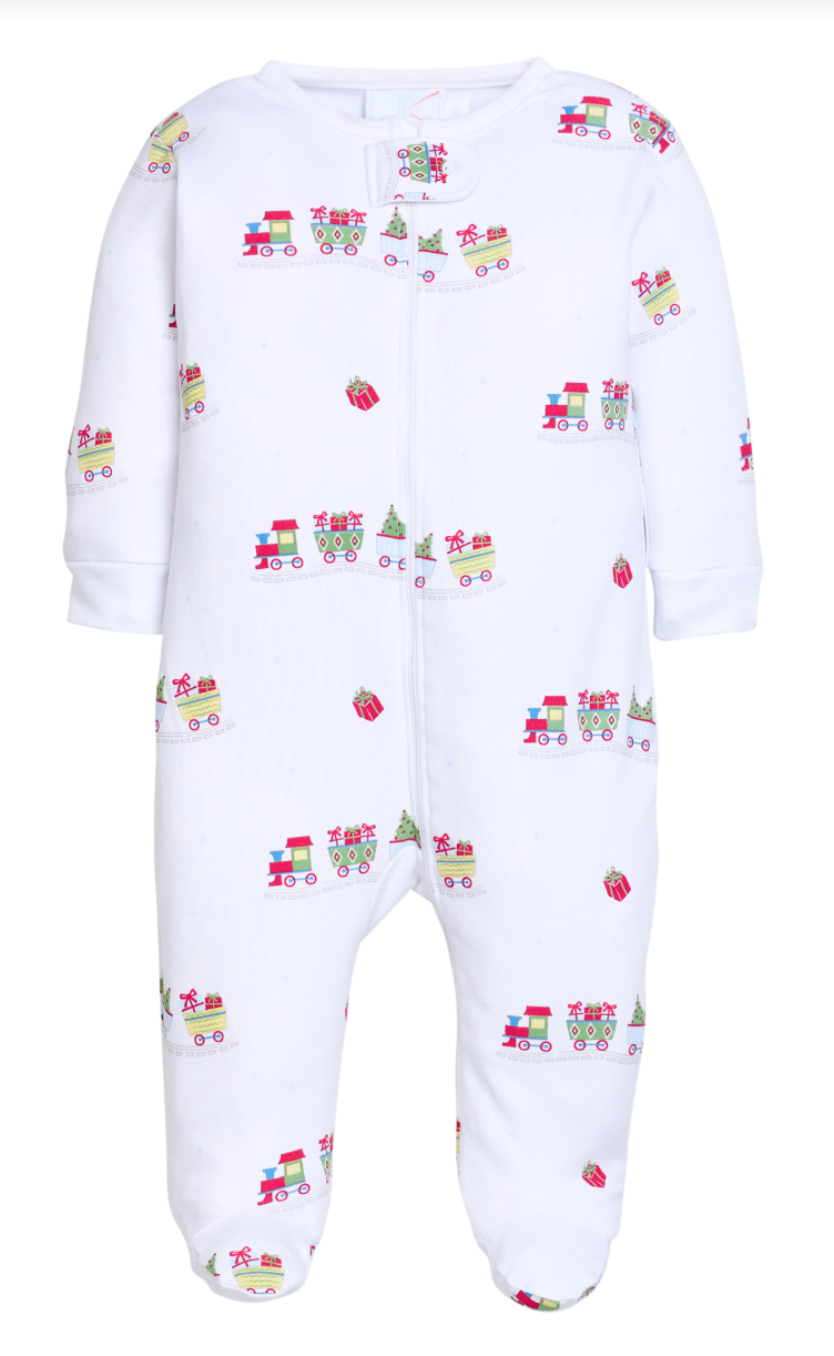 Little English Zippered Footie - Holiday Train