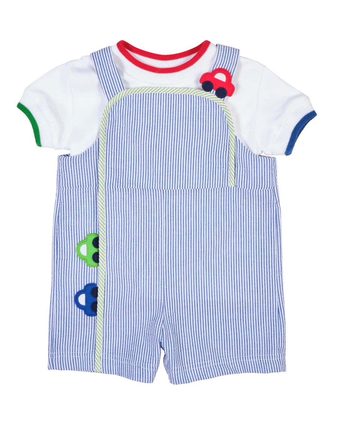Florence Eiseman Seersucker Shortall With Cars with T-shirt with Multi Tipping