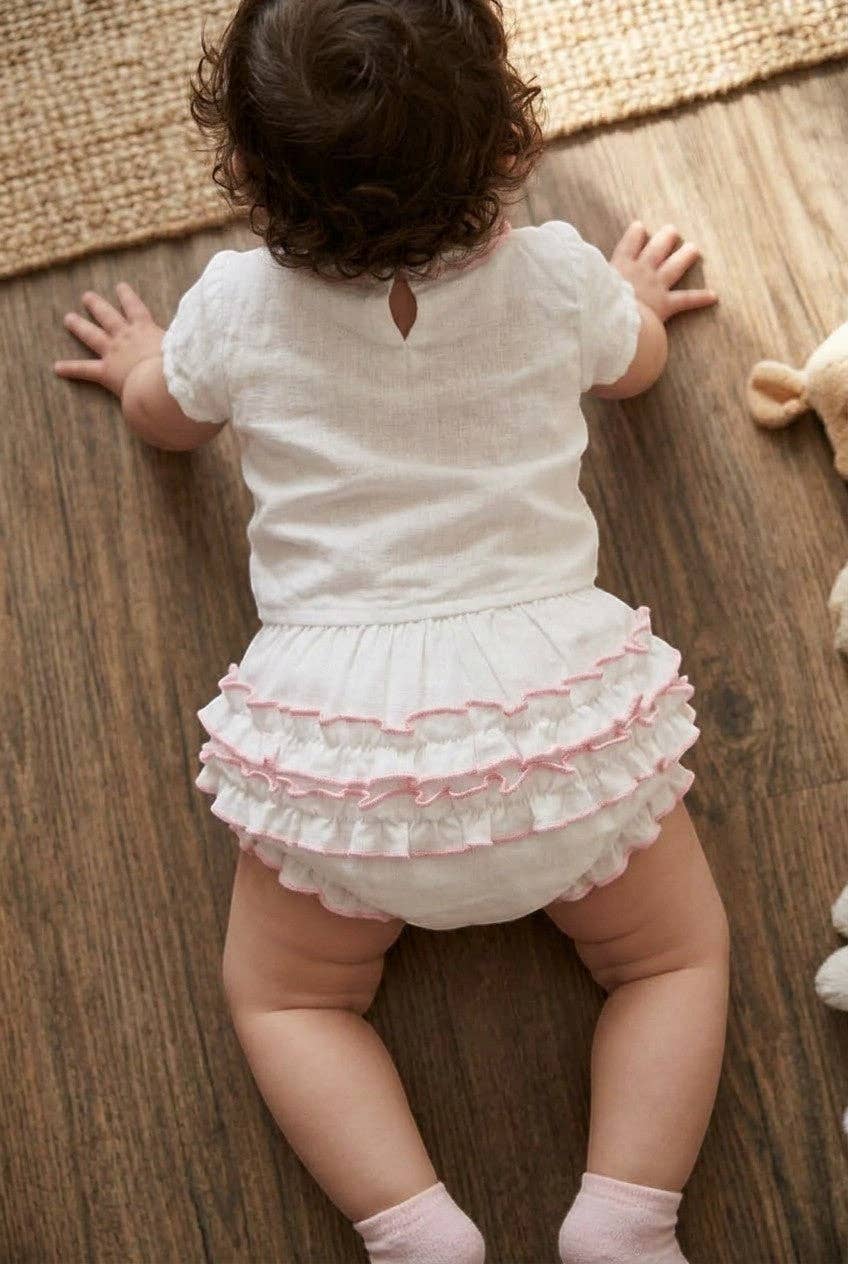 74160-Baby Girl Ruffle Diaper Cover Pink Trim