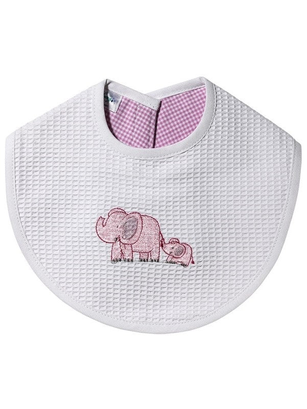 Jacaranda Living Pink Elephant and Baby Waffle Bib