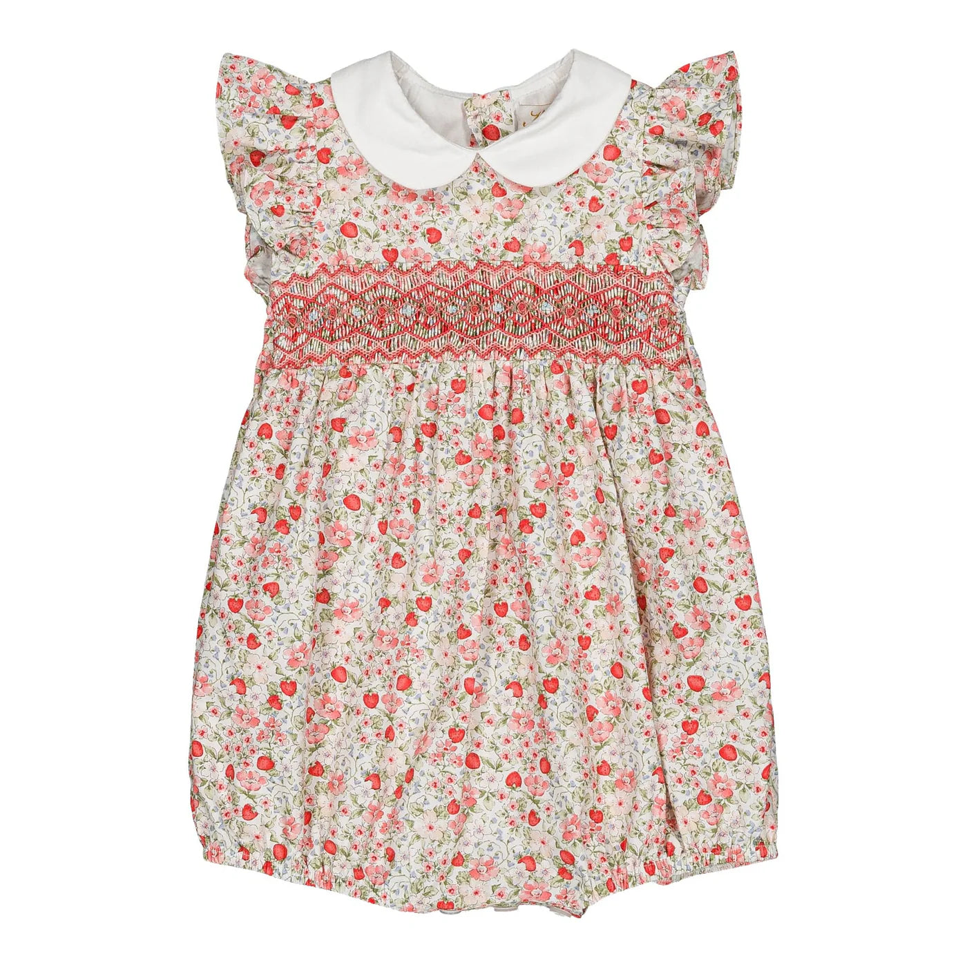 Kidiwi Julyne Smocked Girl Romper - Cherry Red Print