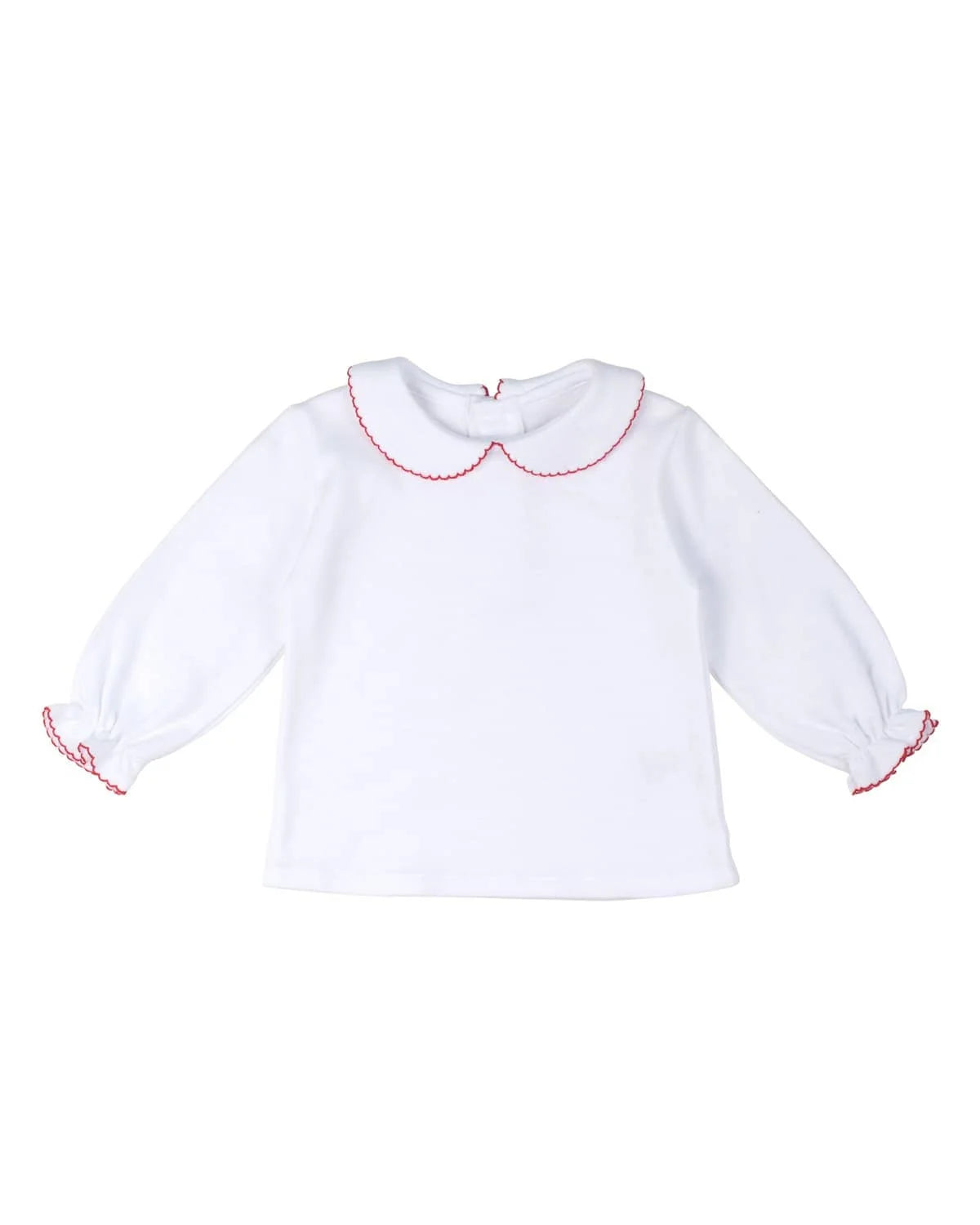 Florence Eiseman Knit Long Sleeve Blouse with Red Picot