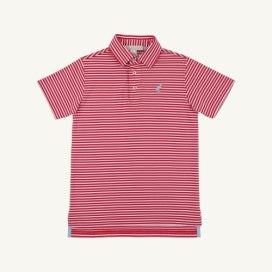 The Beaufort Bonnet Company Prim and Proper Polo SS- Sumner County Stripe (Richmond Red)/Beale Street Blue