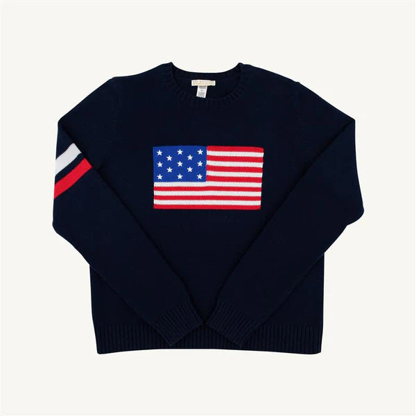 The Beaufort Bonnet Company Women's Cissy Sweater- Intarsia Nantucket Navy WAW Richmond Red Flag