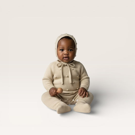 Mi Lucero Raised Dot Footie Romper with Bonnet