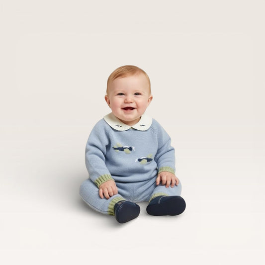 Mi Lucero Airplane embroidered Pima onesie and Jogger Set