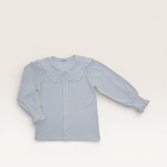 Mi Lucero Girl Scalloped Collar Pima Cotton Blouse- White