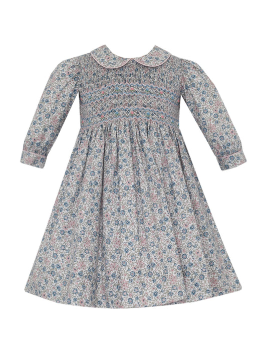 Anavini Florence Pink & Blue Floral Dress with Long Sleeves