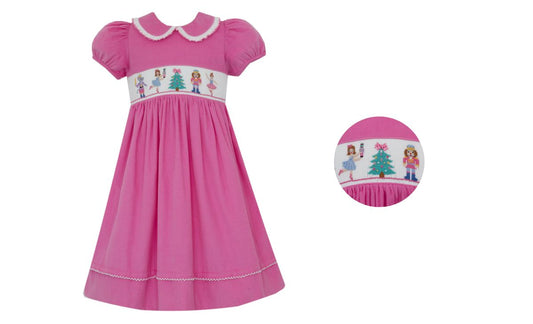 Anavini Nutcracker Girl's Pink Corduroy Dress