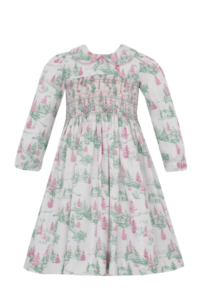 Anavini Noel Xmas Toile Pink and Green Dress