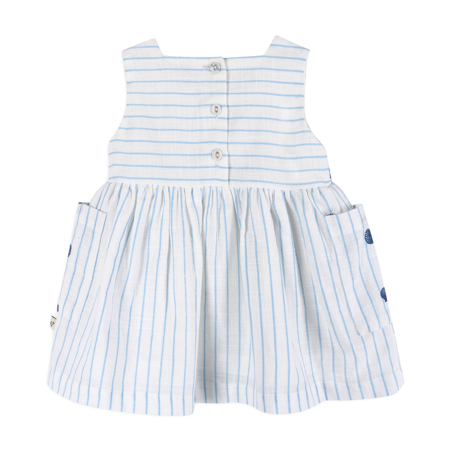 Seashells Embroidered Striped Baby Dress + Bloomer (Organic)