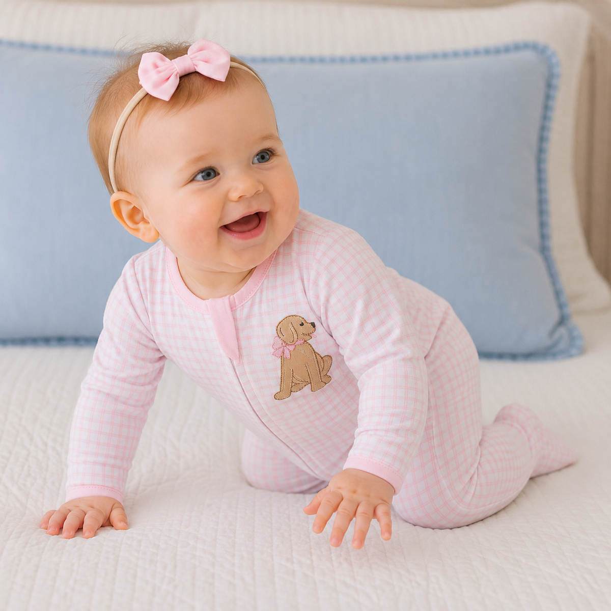 Magnolia Baby Puppy Playtime Applique Zip Footie - Pink
