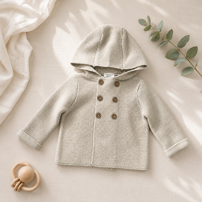 Hooded Double Button Baby Coat Jacket (Organic) 4 Colors