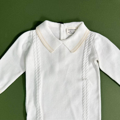 Dove White Cable Knit Baby Jumpsuit (Organic Cotton)