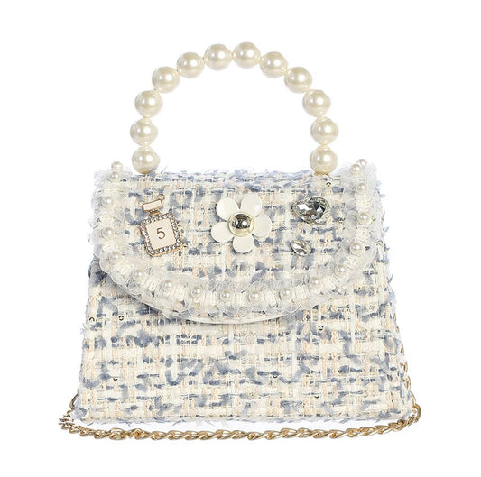 Dear Ellie Tweed Purse with Pearl Accent Handle