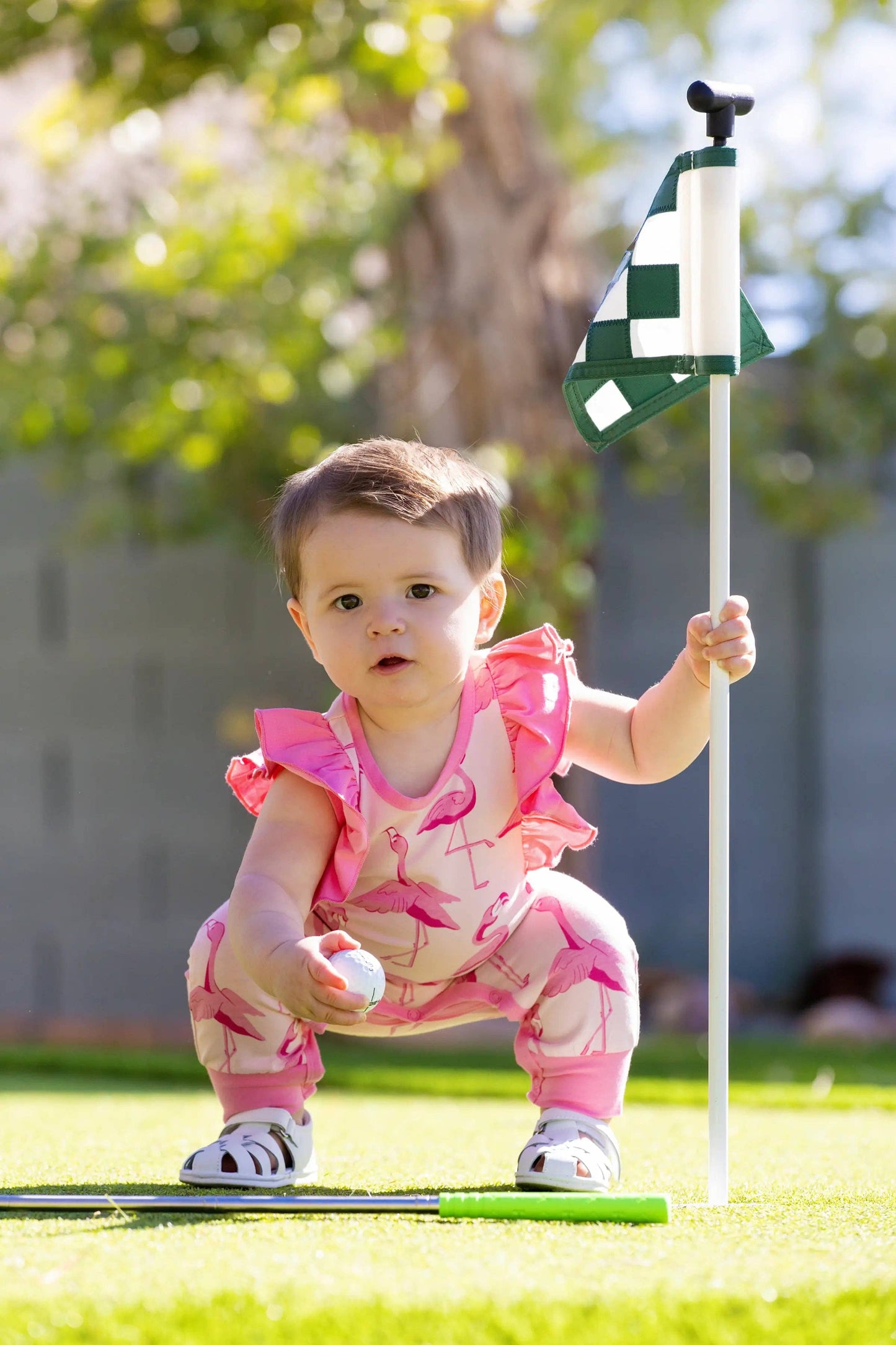 Sleeveless Ruffle Romper_Pink Flamingos
