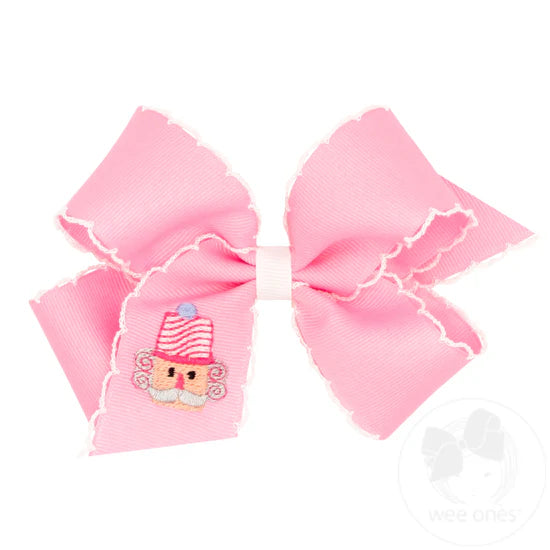 Holiday Embroidered Hair Bow with Moonstitch Edge