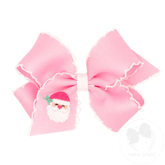Holiday Embroidered Hair Bow with Moonstitch Edge