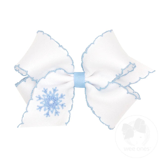 Holiday Embroidered Hair Bow with Moonstitch Edge