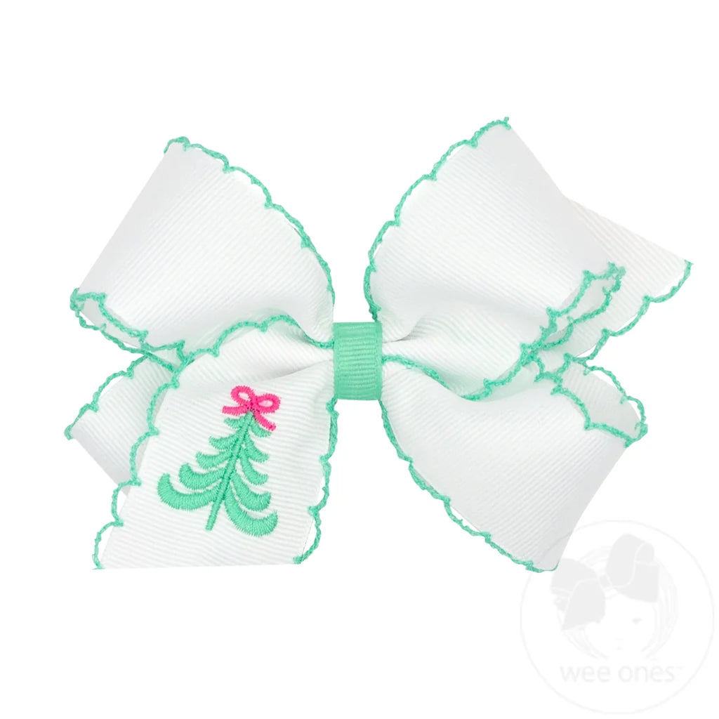 Holiday Embroidered Hair Bow with Moonstitch Edge