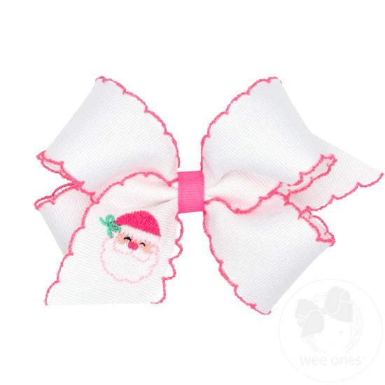 Holiday Embroidered Hair Bow with Moonstitch Edge