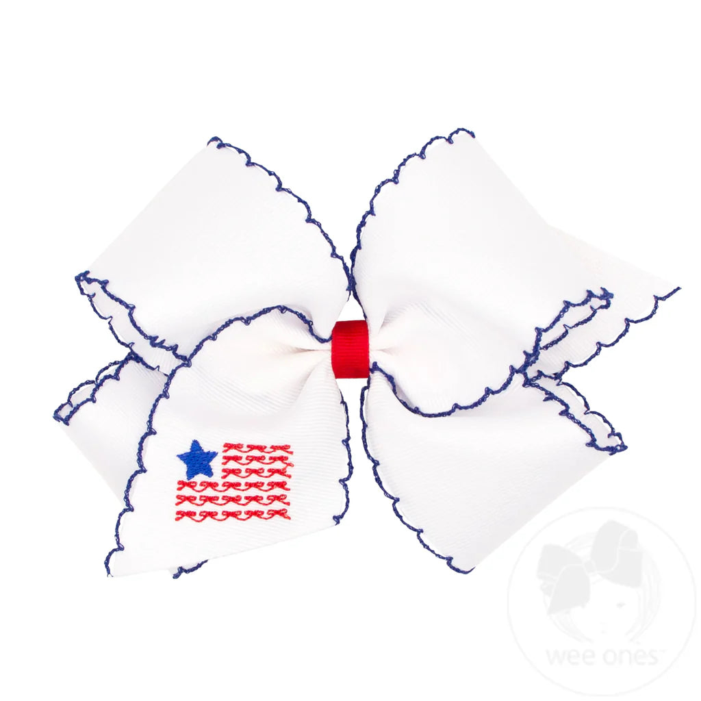 Wee Ones Patriotic Embroidery on Moonstitch Edge Hair Bow
